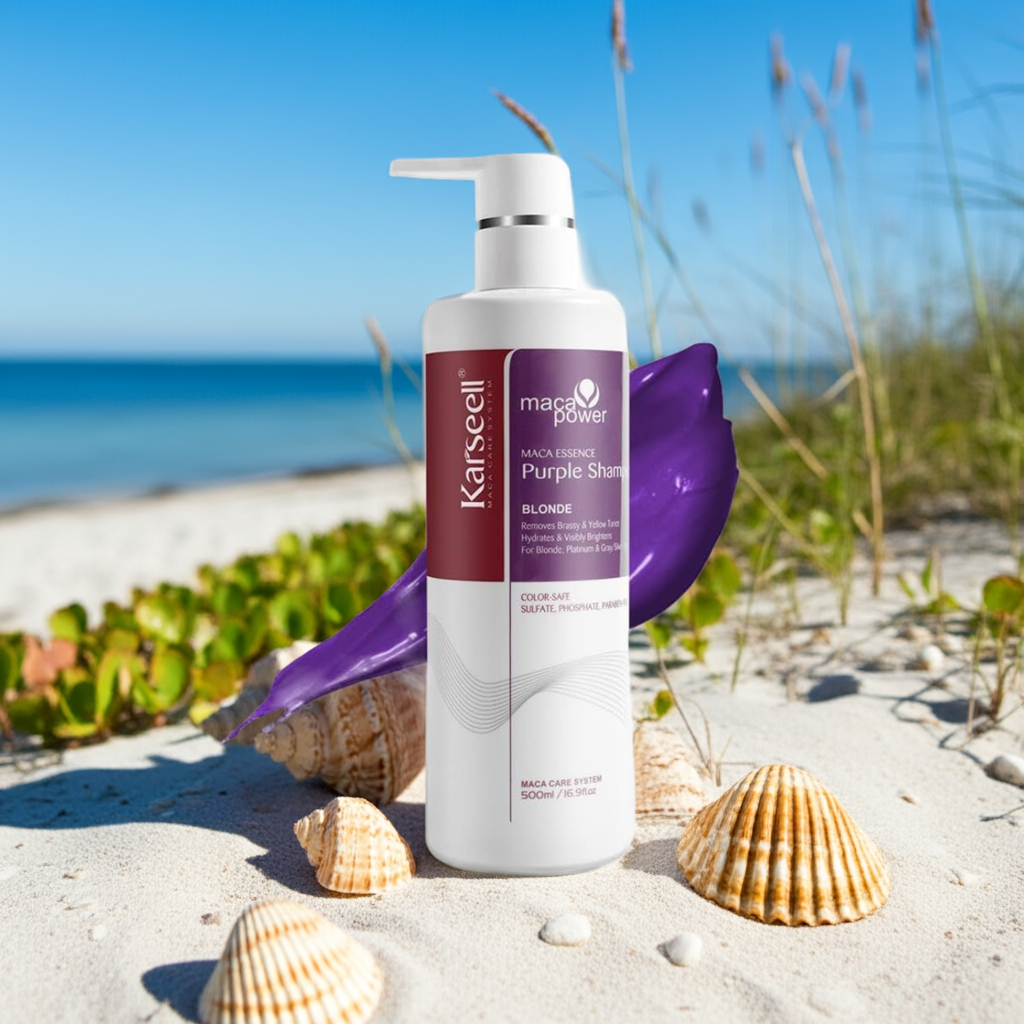 Karseell 500 ml paarse shampoo met maca essentie - diep hydraterend voor blond en grijs haar