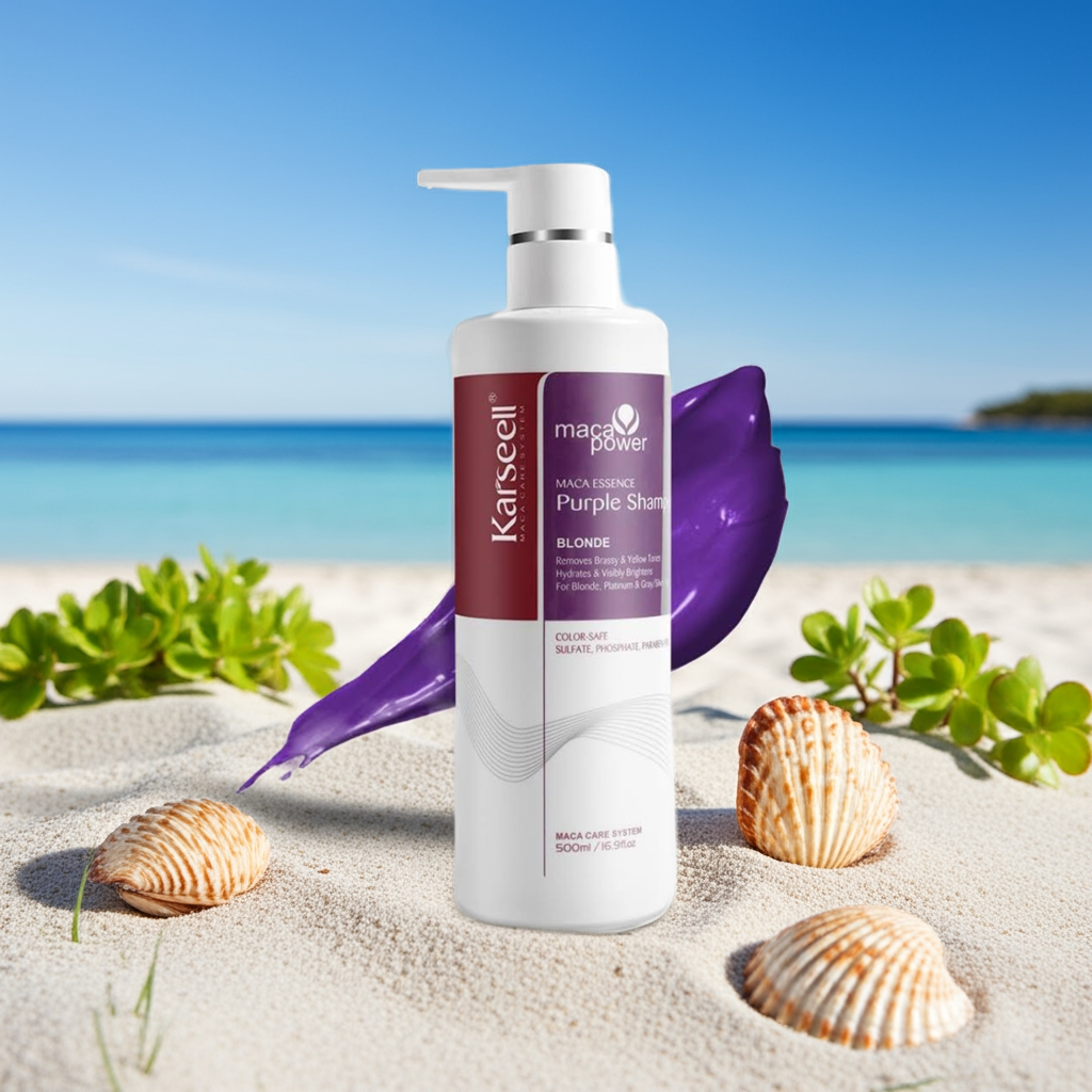 Karseell 500 ml paarse shampoo met maca essentie - diep hydraterend voor blond en grijs haar