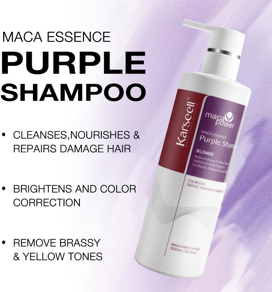 Karseell 500ml Purple Shampoo with Maca Essence - Deep Moisturizing for Blonde & Grey Hair